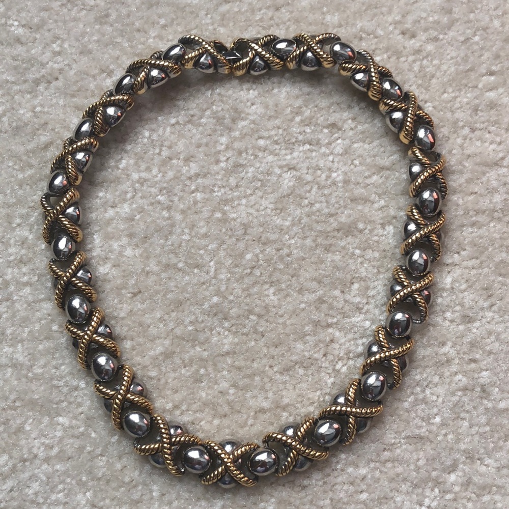 Silver and gold tone collar necklace